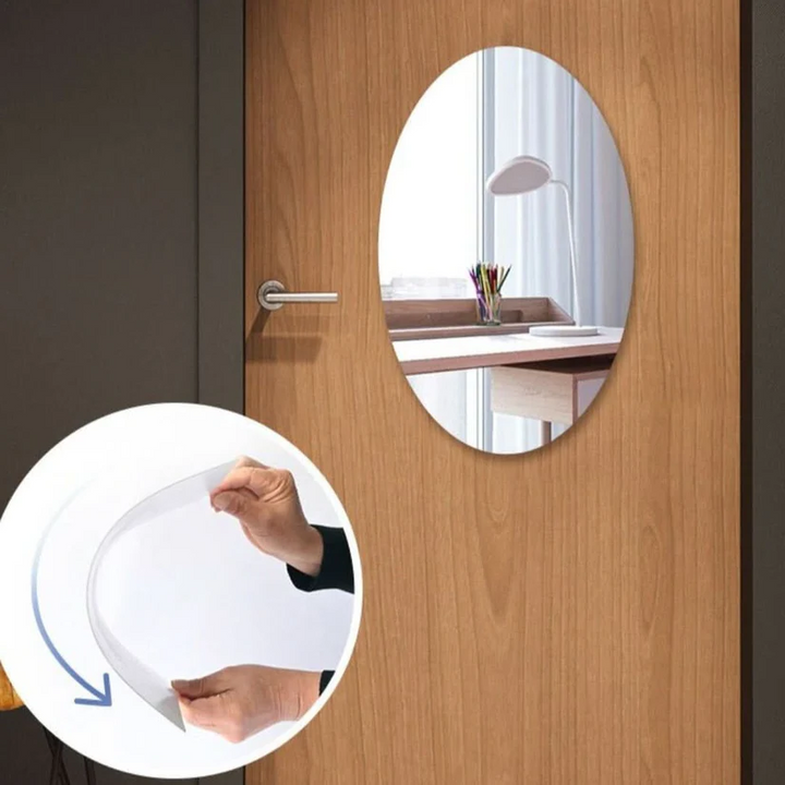 Self-Adhesive Oval Mirror in Shatterproof Acrylic, No Drilling