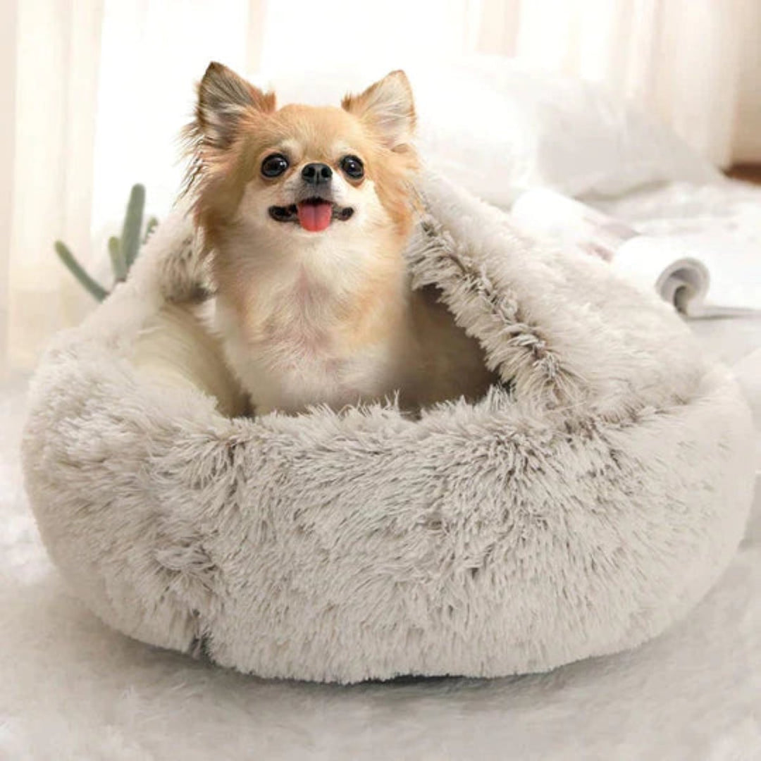 Calming Cave Dog Bed with Cozy Covered Nest Design