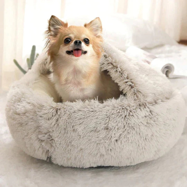 Calming Cave Dog Bed with Cozy Covered Nest Design