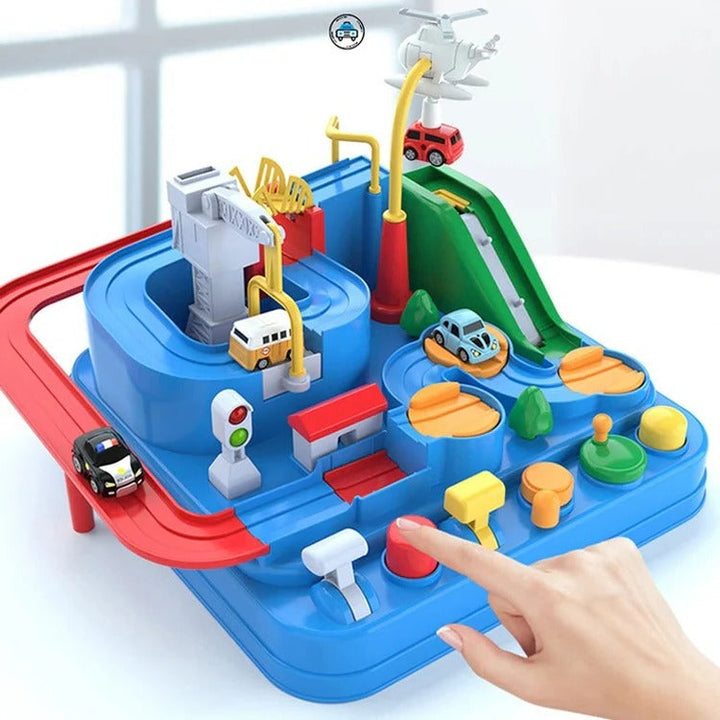 Mechanical Car Track Game with Levers, Buttons and Ramps
