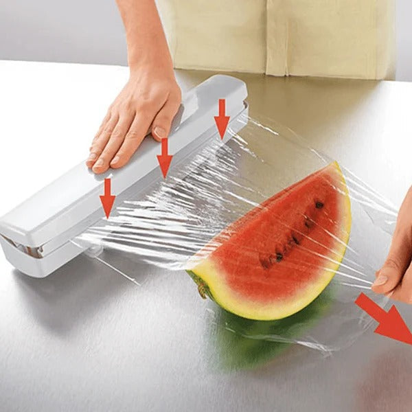 Food Wrap Dispenser with Built-In Cutter for Plastic Wrap and Foil