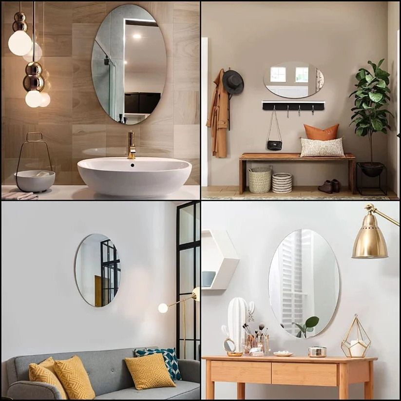 Self-Adhesive Oval Mirror in Shatterproof Acrylic, No Drilling
