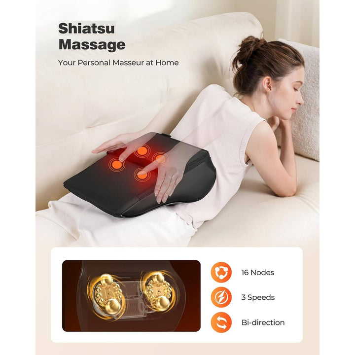 Hendrano™ Shiatsu Neck and Back Massager Pillow with Dual Heat Zones