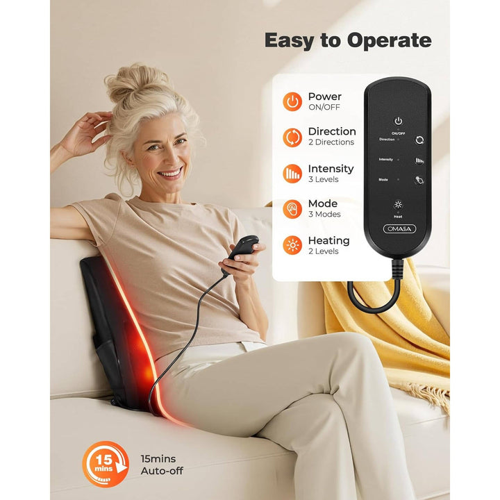 Hendrano™ Shiatsu Neck and Back Massager Pillow with Dual Heat Zones