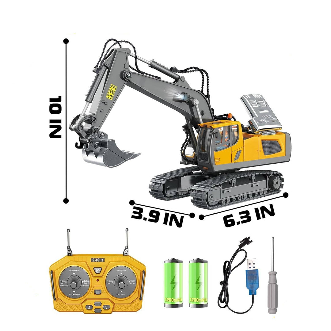 Remote Control Excavator with Metal Tools and 360° Rotation