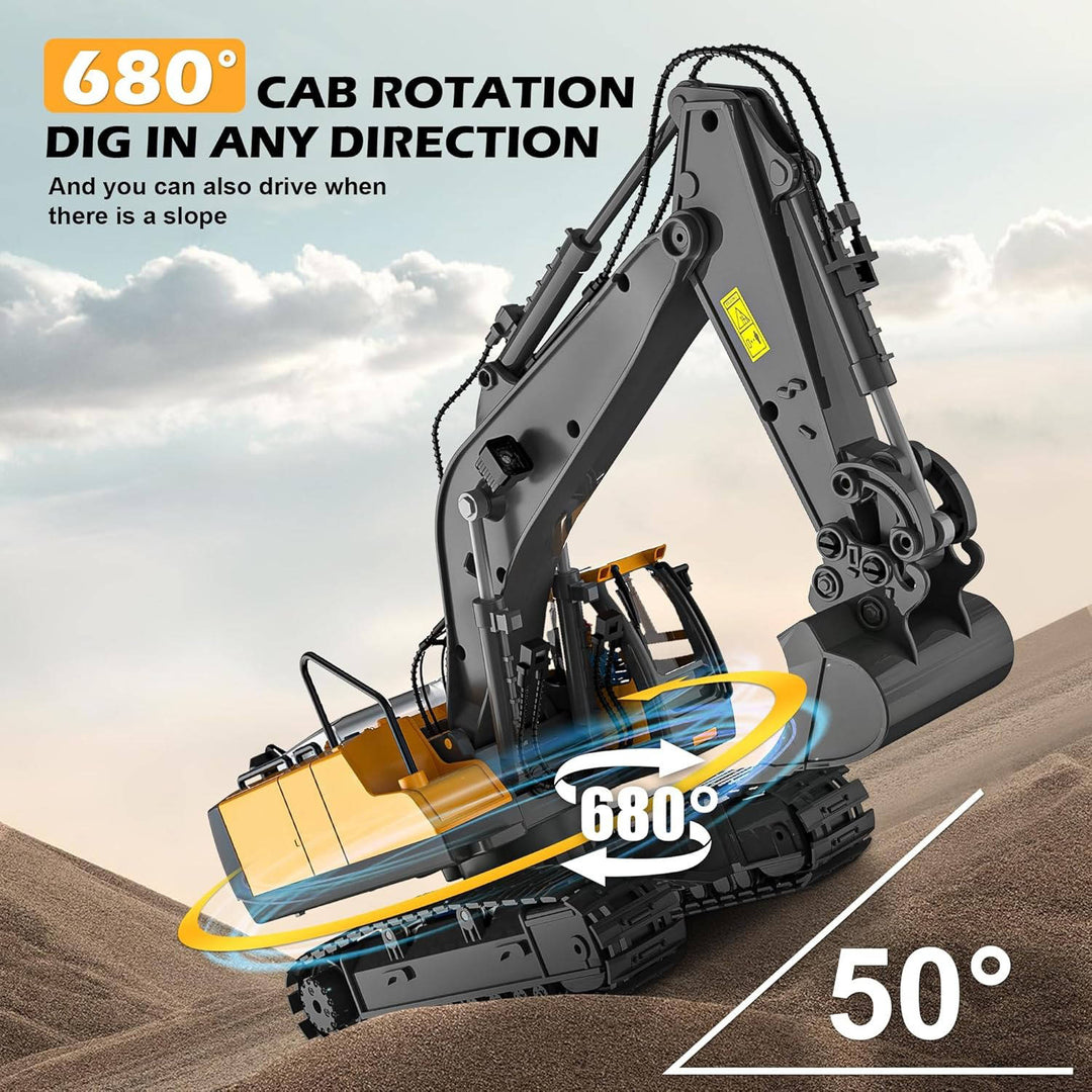 Remote Control Excavator with Metal Tools and 360° Rotation