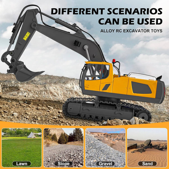 Remote Control Excavator with Metal Tools and 360° Rotation