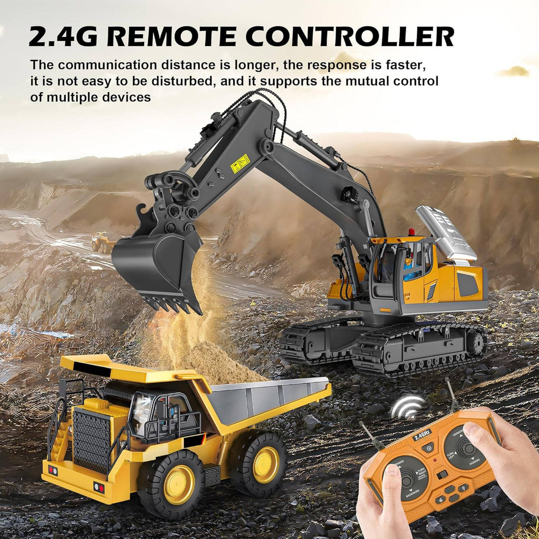 Remote Control Excavator with Metal Tools and 360° Rotation