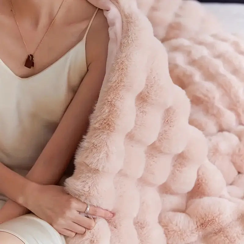 Double-Lined Rabbit Faux Fur Throw with Real Weight