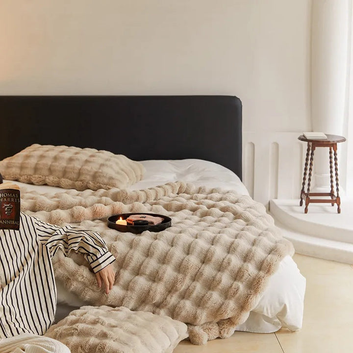 Double-Lined Rabbit Faux Fur Throw with Real Weight
