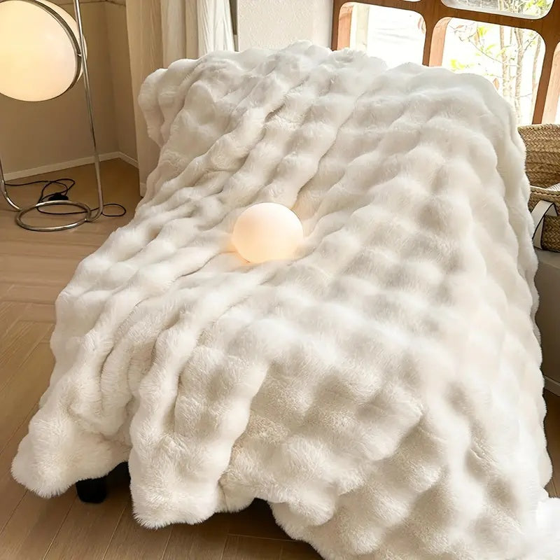 Double-Lined Rabbit Faux Fur Throw with Real Weight
