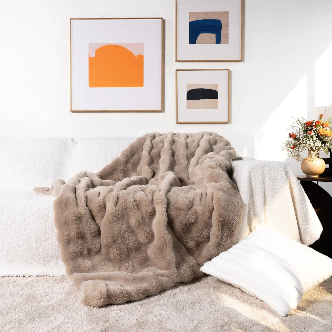 Double-Lined Rabbit Faux Fur Throw with Real Weight