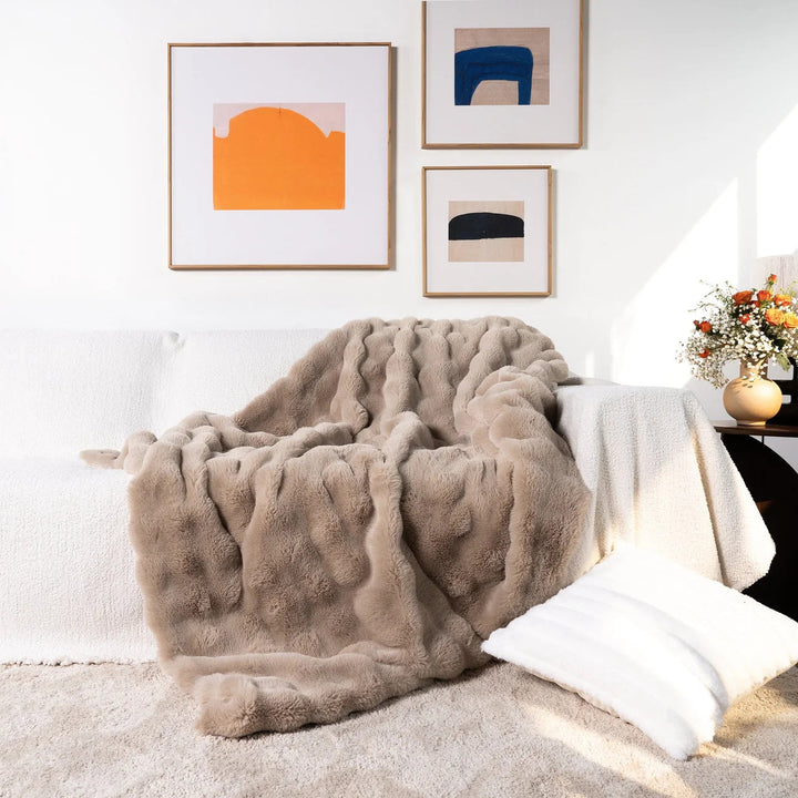 Double-Lined Rabbit Faux Fur Throw with Real Weight