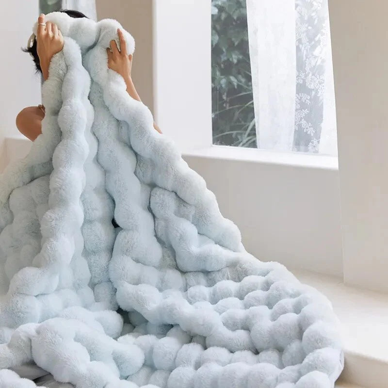 Double-Lined Rabbit Faux Fur Throw with Real Weight