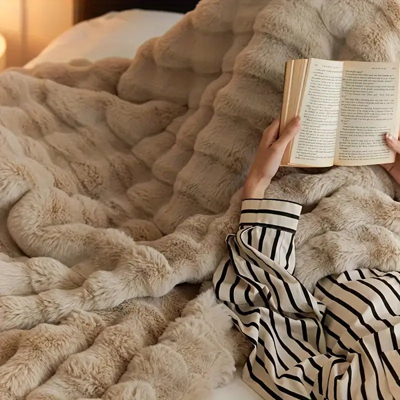Double-Lined Rabbit Faux Fur Throw with Real Weight