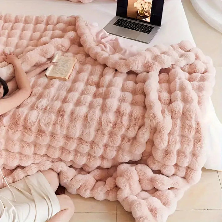 Double-Lined Rabbit Faux Fur Throw with Real Weight