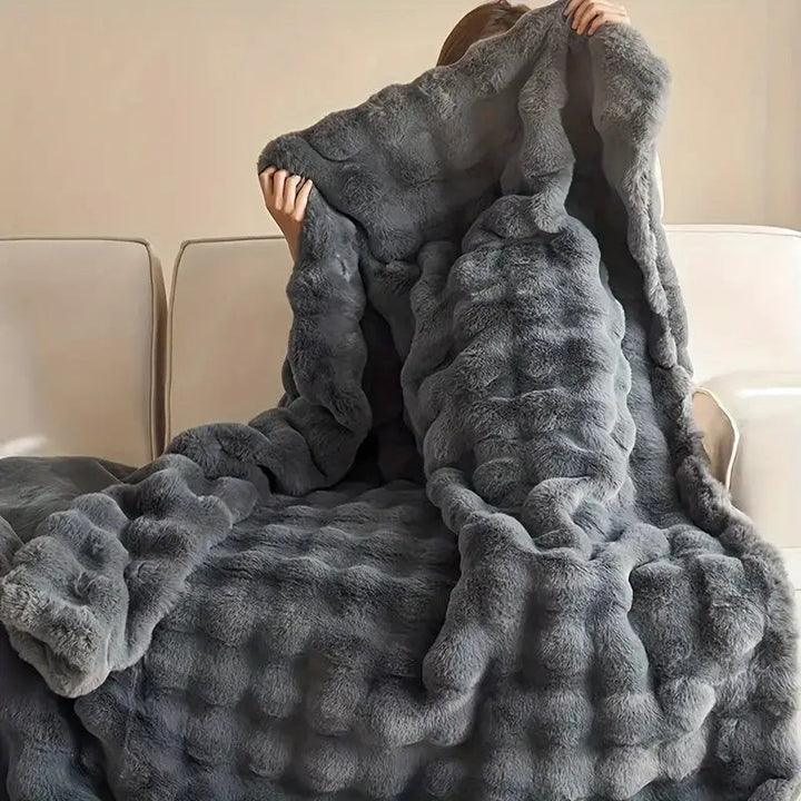 Double-Lined Rabbit Faux Fur Throw with Real Weight