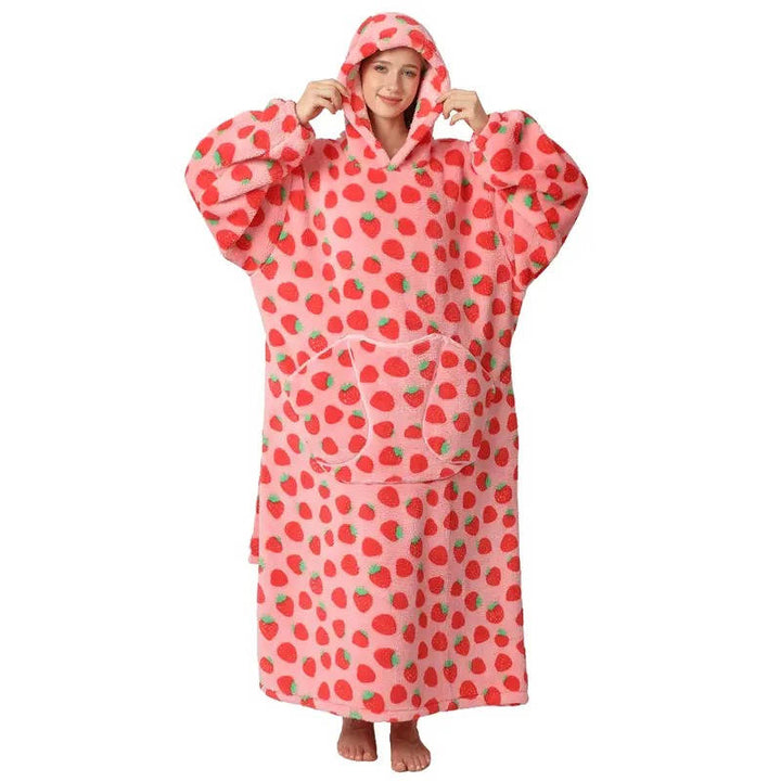 Hendrano™ Long Sherpa Blanket Hoodie with Fun Prints and Big Pocket
