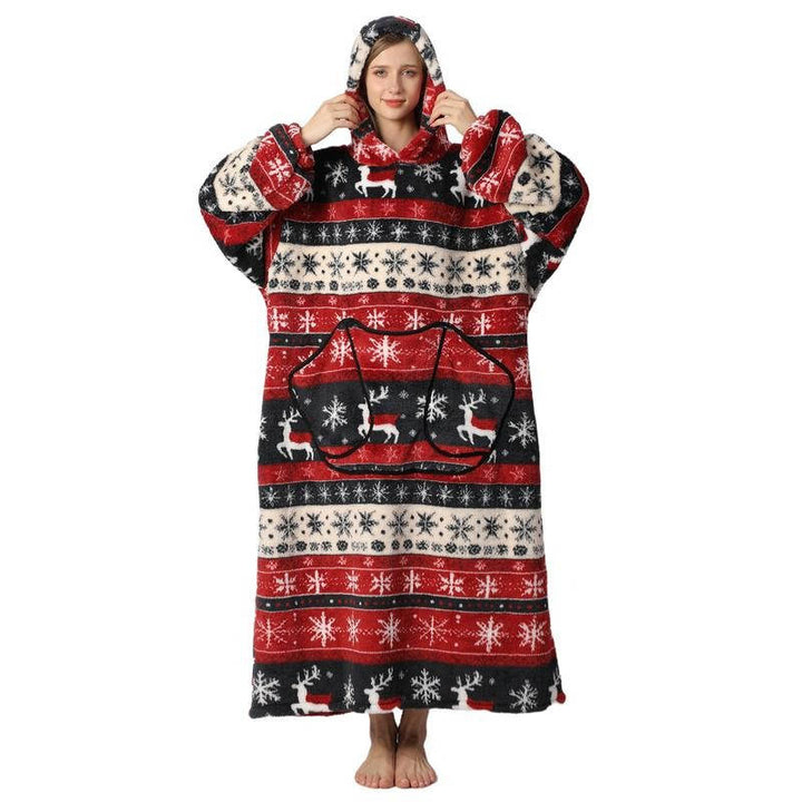Hendrano™ Long Sherpa Blanket Hoodie with Fun Prints and Big Pocket