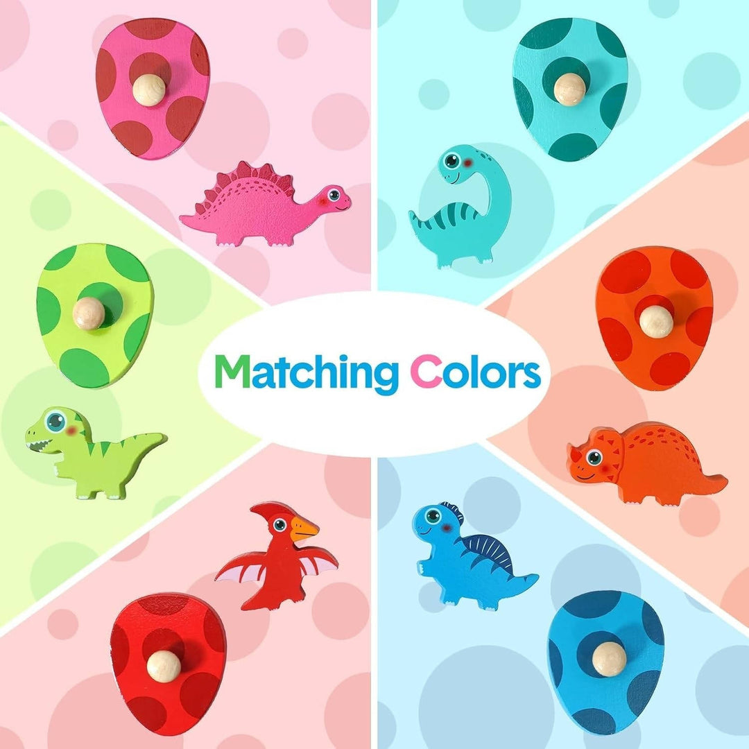Wooden Dinosaur Egg Puzzle for Toddlers, Color Matching Game