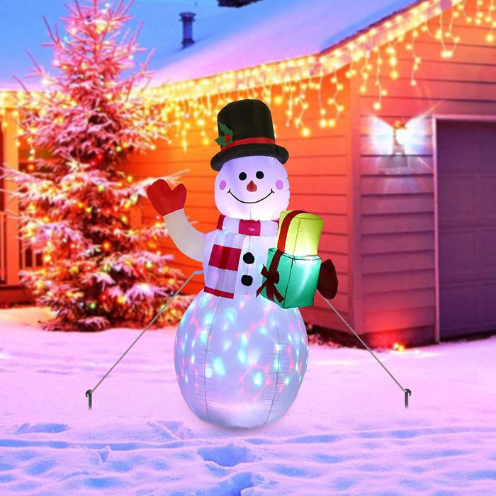 Hendrano™ 5 Ft Inflatable Snowman with Rotating Color LED Lights for the Yard