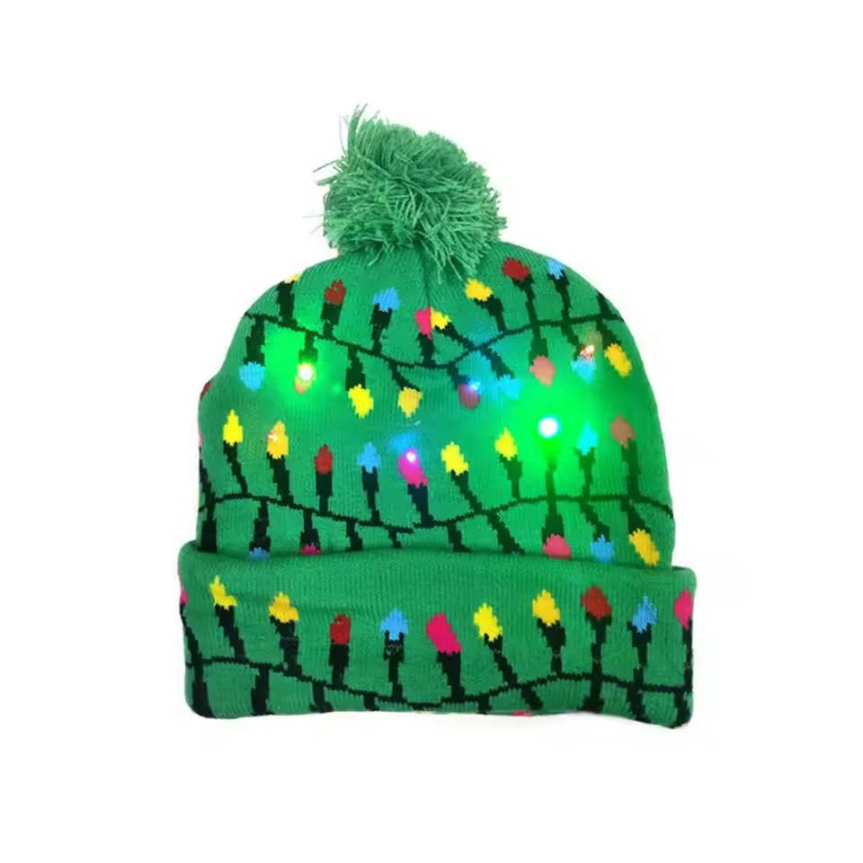 Hendrano™ Light-Up Knit Christmas Beanie with Pom-Pom and Color LEDs