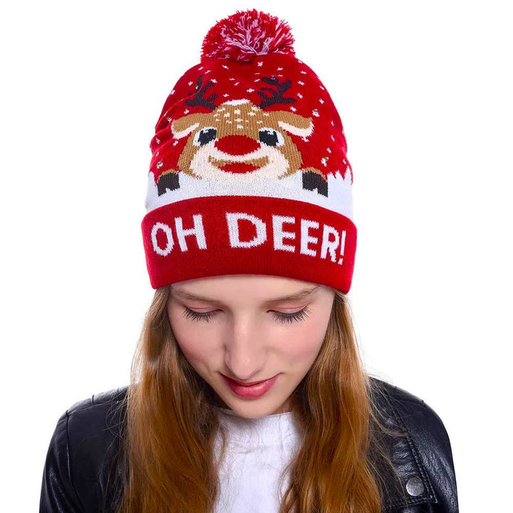 Hendrano™ Light-Up Knit Christmas Beanie with Pom-Pom and Color LEDs