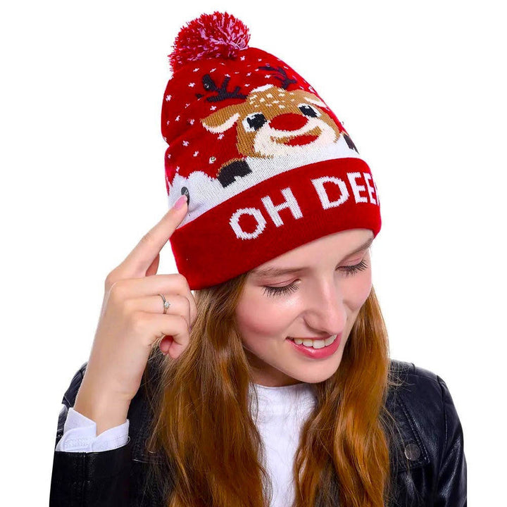 Hendrano™ Light-Up Knit Christmas Beanie with Pom-Pom and Color LEDs