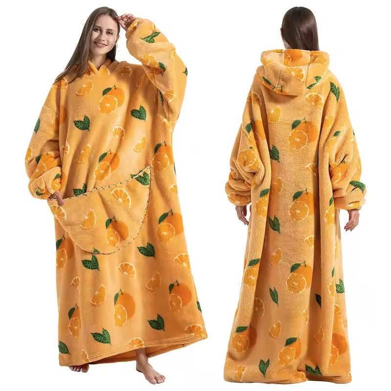 Hendrano™ Long Sherpa Blanket Hoodie with Fun Prints and Big Pocket