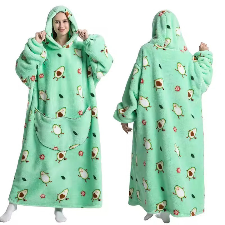 Hendrano™ Long Sherpa Blanket Hoodie with Fun Prints and Big Pocket