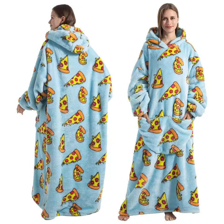 Hendrano™ Long Sherpa Blanket Hoodie with Fun Prints and Big Pocket