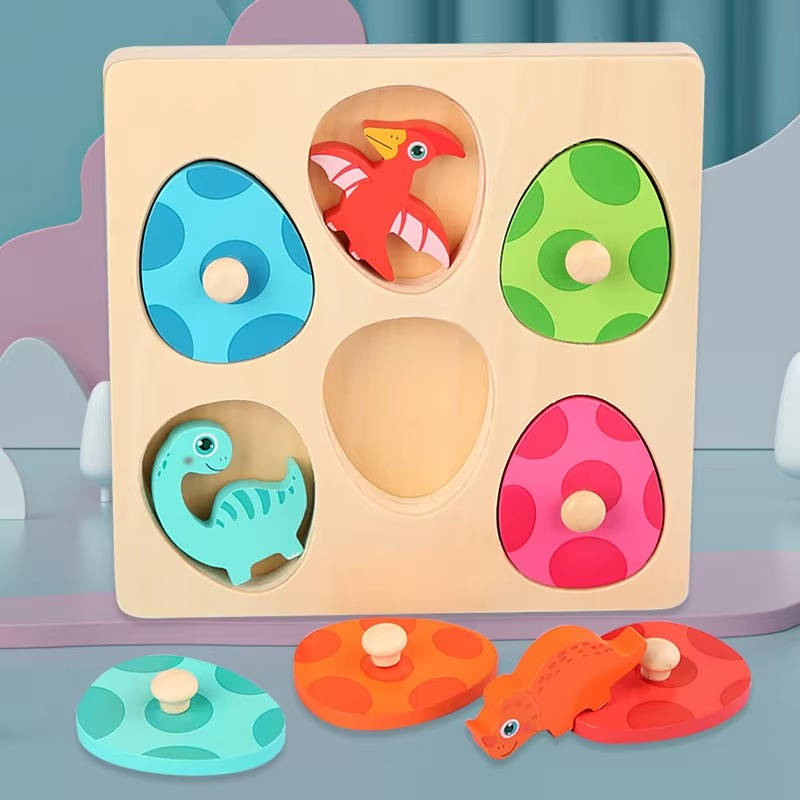 Wooden Dinosaur Egg Puzzle for Toddlers, Color Matching Game