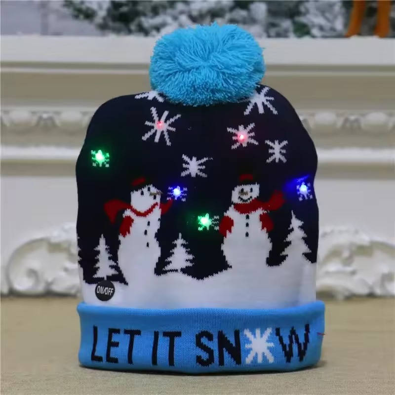 Hendrano™ Light-Up Knit Christmas Beanie with Pom-Pom and Color LEDs