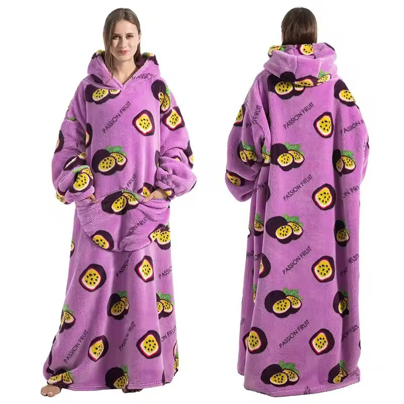 Hendrano™ Long Sherpa Blanket Hoodie with Fun Prints and Big Pocket