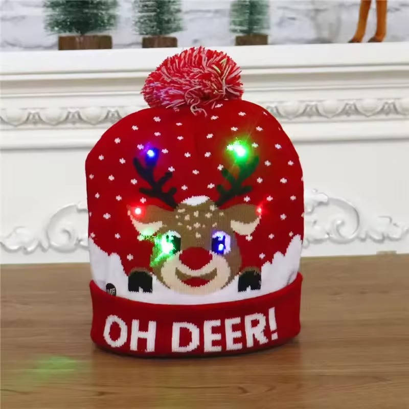 Hendrano™ Light-Up Knit Christmas Beanie with Pom-Pom and Color LEDs