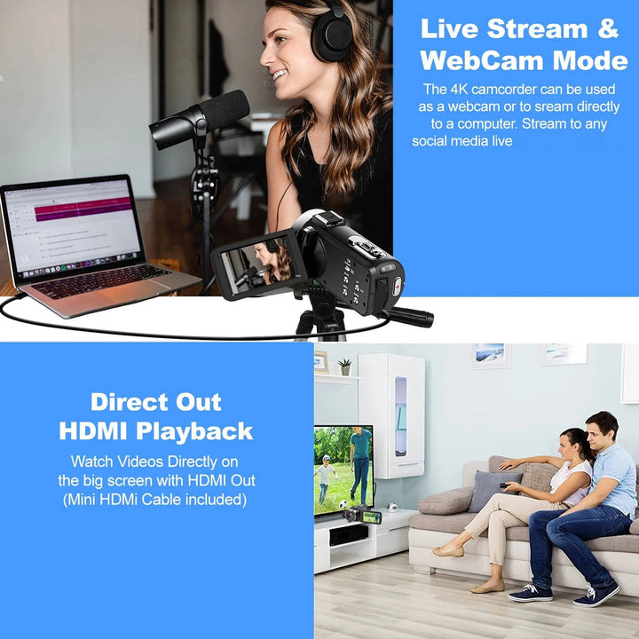 Hendrano™ 4K Vlogging Camcorder with 48MP Photos, Flip Screen and WiFi