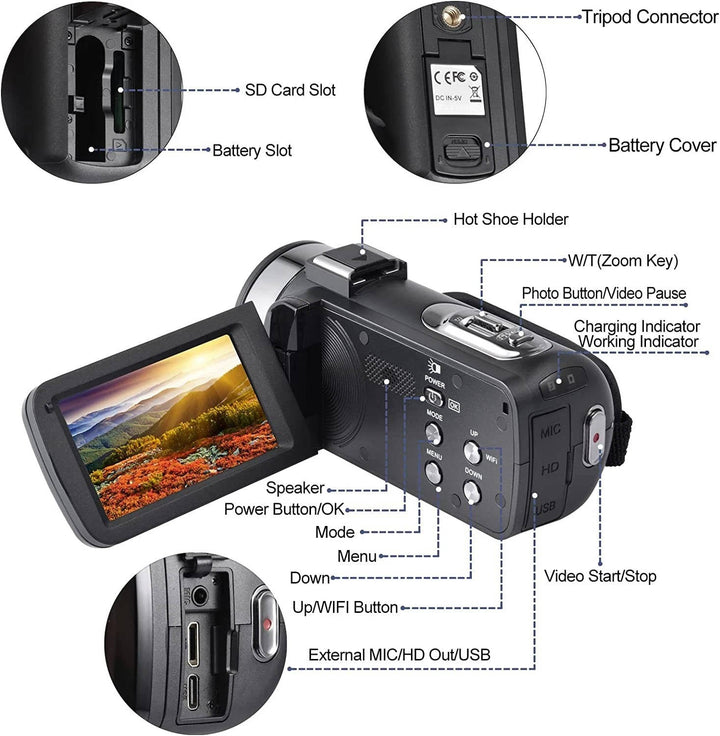 Hendrano™ 4K Vlogging Camcorder with 48MP Photos, Flip Screen and WiFi