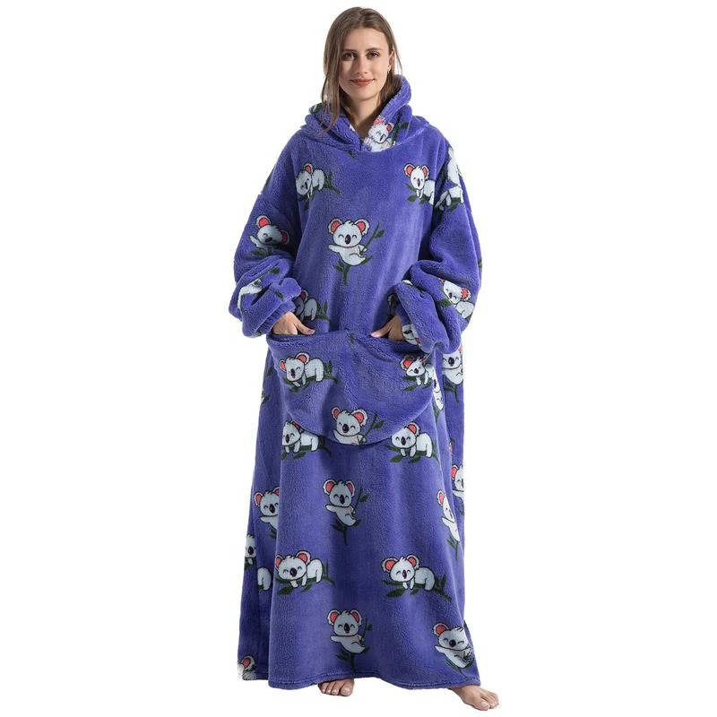 Hendrano™ Long Sherpa Blanket Hoodie with Fun Prints and Big Pocket