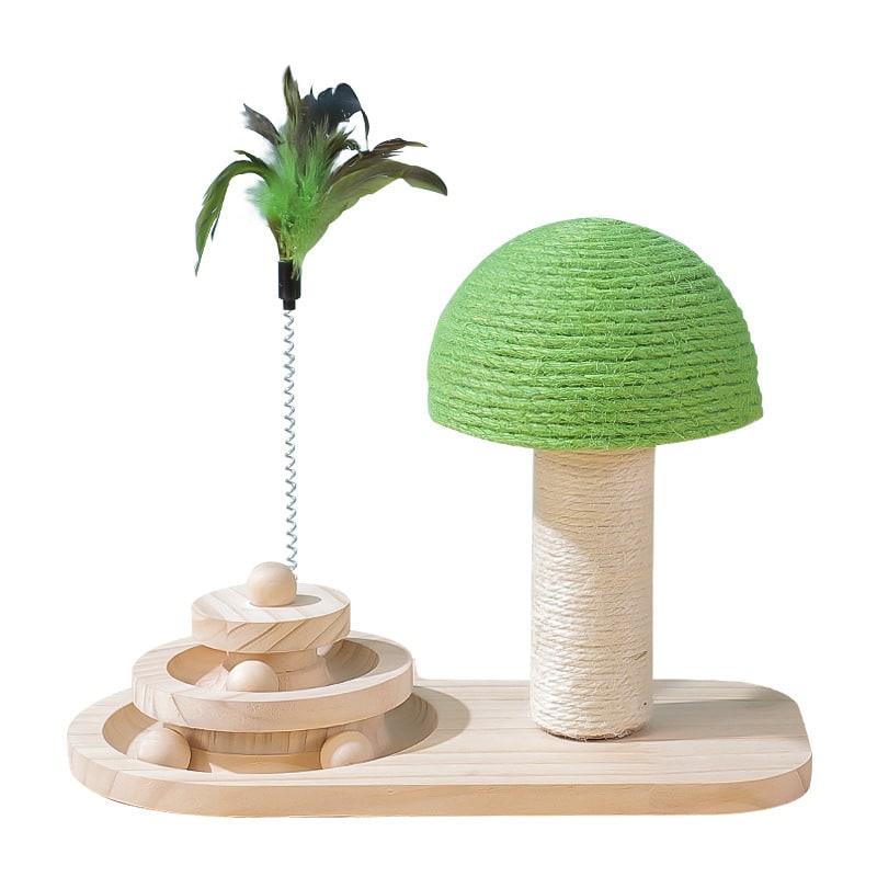 Wooden Cat Activity Center with Ball Track and Scratching Post