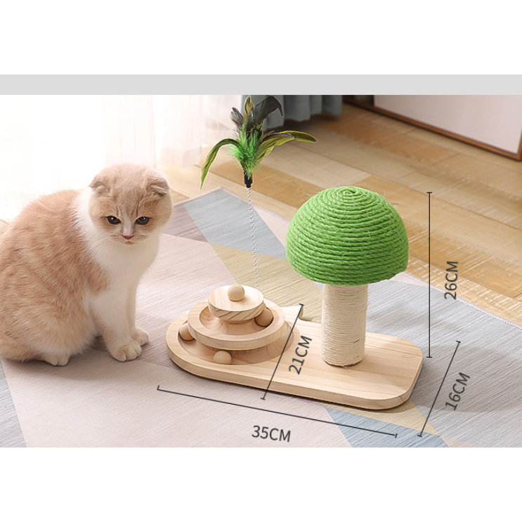 Wooden Cat Activity Center with Ball Track and Scratching Post