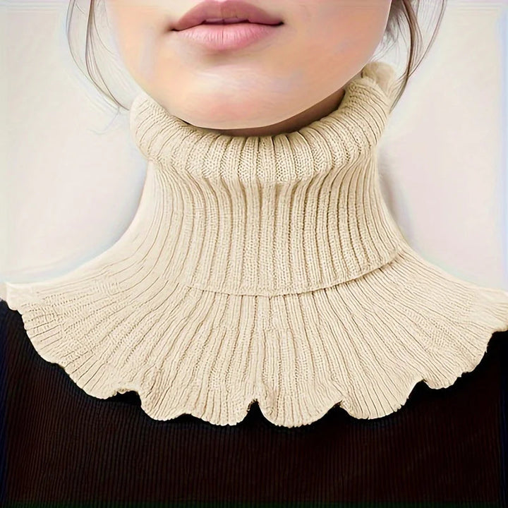 Hendrano™ Knit Turtleneck Collar Scarf – Ruffle Trim, Windproof Warmth