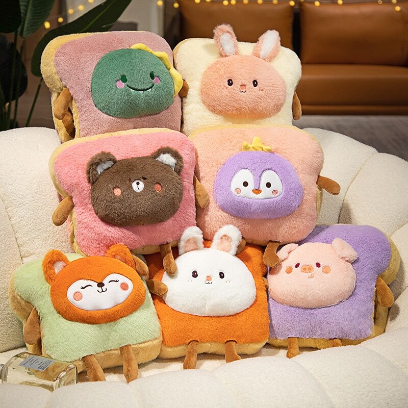 Hendrano™ Fluffy Toast Plush Hand Warmer with Cute Animal Face