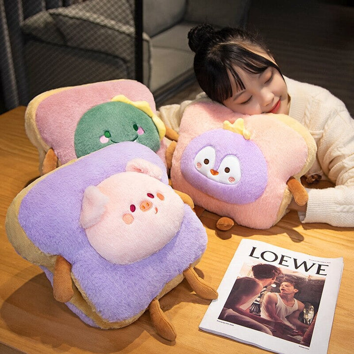 Hendrano™ Fluffy Toast Plush Hand Warmer with Cute Animal Face