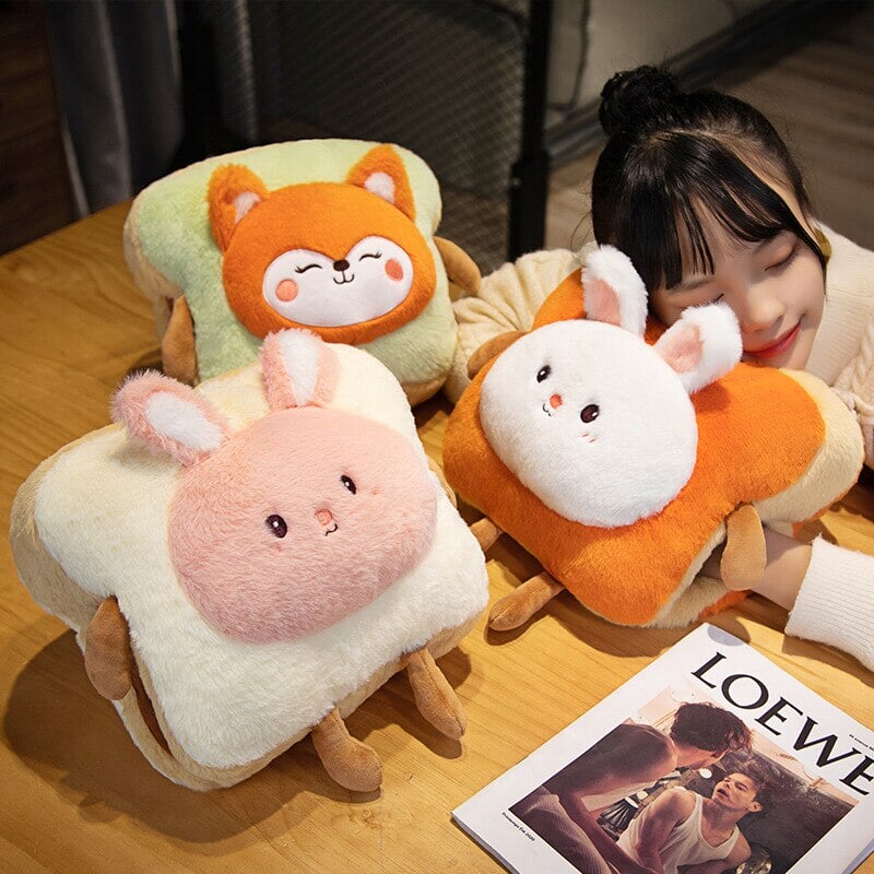 Hendrano™ Fluffy Toast Plush Hand Warmer with Cute Animal Face