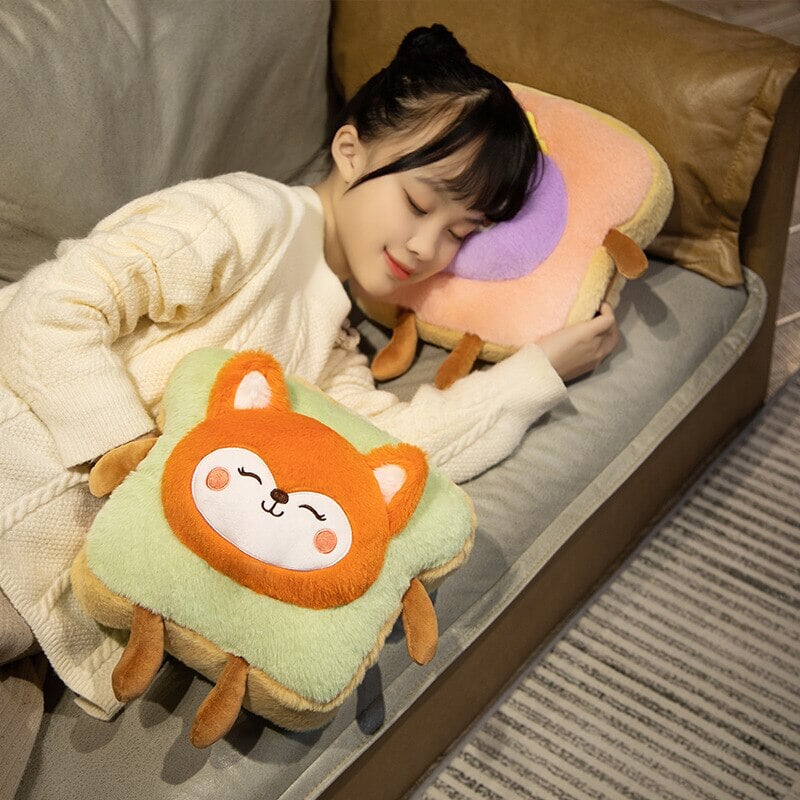 Hendrano™ Fluffy Toast Plush Hand Warmer with Cute Animal Face