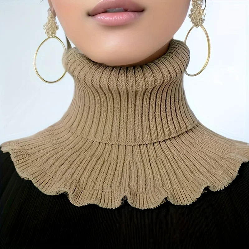 Hendrano™ Knit Turtleneck Collar Scarf – Ruffle Trim, Windproof Warmth