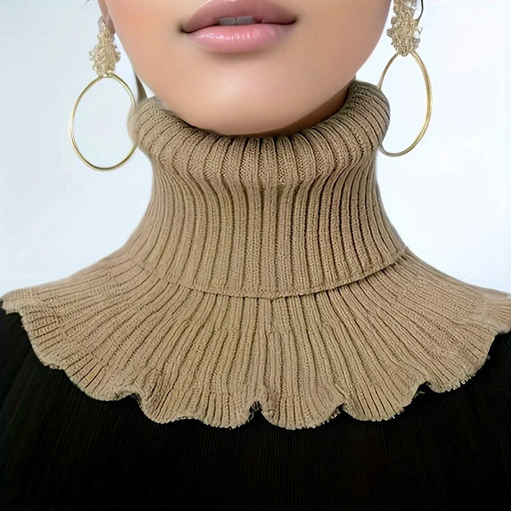 Hendrano™ Knit Turtleneck Collar Scarf – Ruffle Trim, Windproof Warmth