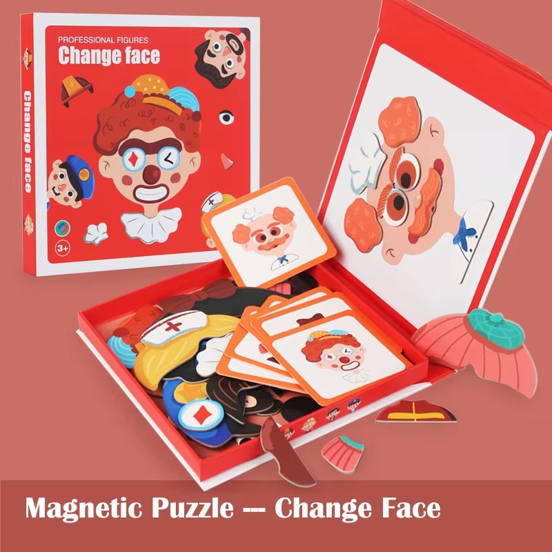 Magnetic Dress-Up Doll Face Puzzle Book with Character Cards