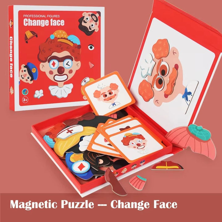 Magnetic Dress-Up Doll Face Puzzle Book with Character Cards