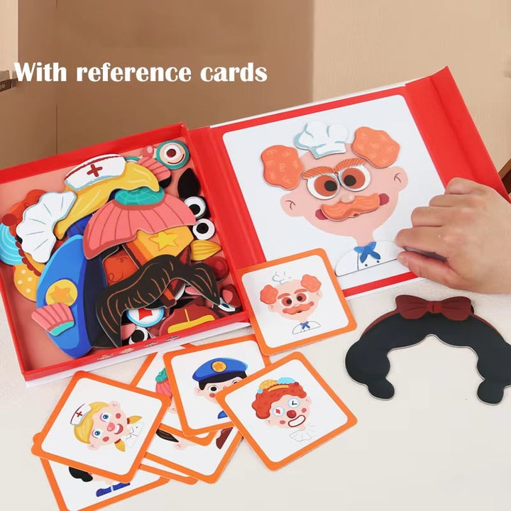 Magnetic Dress-Up Doll Face Puzzle Book with Character Cards